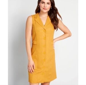 Modcloth Sleeveless Notch-Collar Button-Front Dress in Mustard